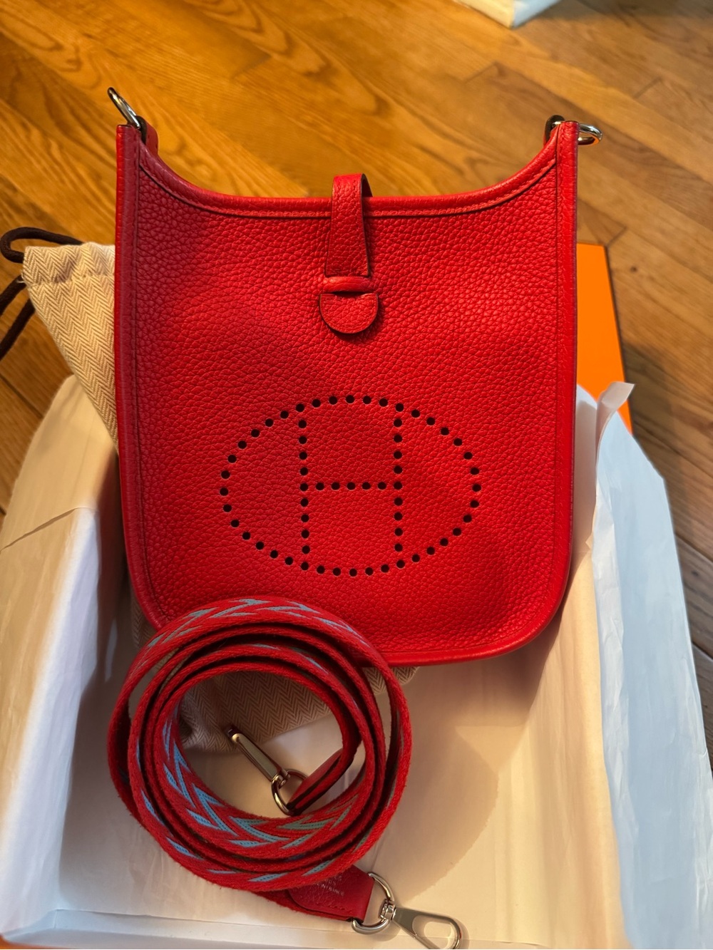 Authentic Hermes Evelyne TPM in Rouge PHW - Picture 7 of 16